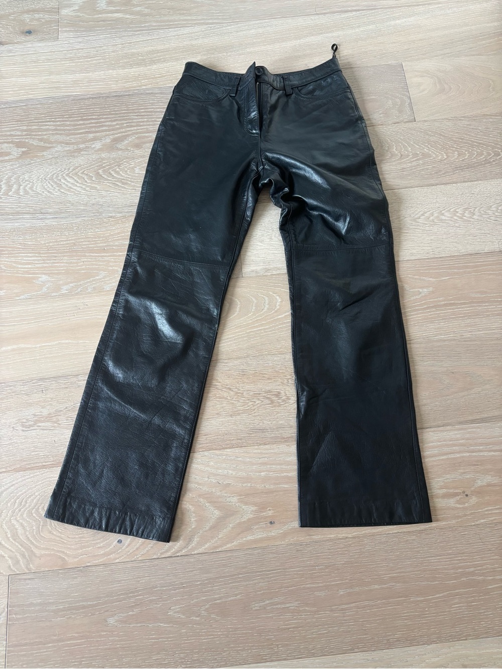 Vintage 90s Ann Taylor Petites 100% Leather Pants Black Straight Leg Size 2P